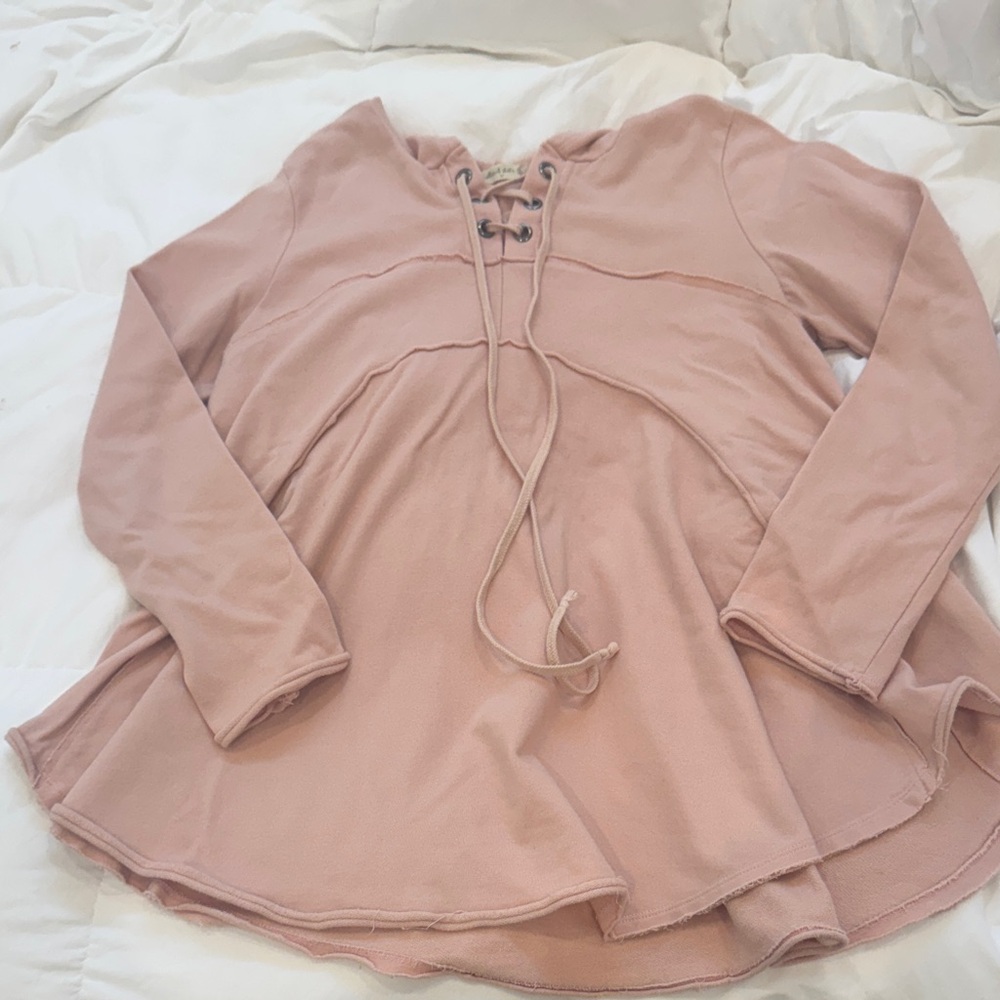 Altar'd State Blush Lace-Up Long Sleeve Top